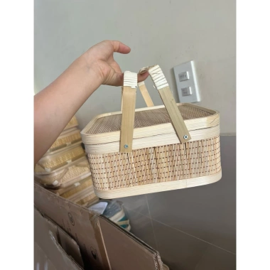 Giỏ tre trơn xanh dương 2 quai xách chữ nhật – Quà Tết 2.026, chỉ 144.000đ