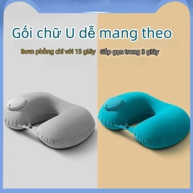 Gối bơm hơi tự động chữ U - Du lịch gấp gọn, không cần thổi miệng, mang theo