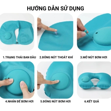 Gối bơm hơi tự động chữ U - Du lịch gấp gọn, không cần thổi miệng, mang theo