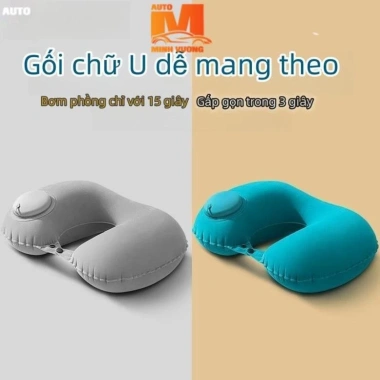Gối bơm hơi tự động dạng U, du lịch gấp gọn, không cần thổi miệng - chỉ 40.000đ