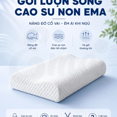 Gối cao su non EMA người lớn lượn sóng hỗ trợ cổ vai gáy giảm đau ngủ ngon hơn