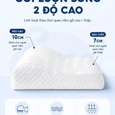 Gối cao su non EMA người lớn lượn sóng hỗ trợ cổ vai gáy giảm đau ngủ ngon hơn