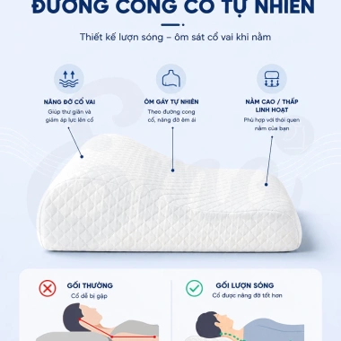 Gối cao su non EMA người lớn lượn sóng hỗ trợ cổ vai gáy giảm đau ngủ ngon hơn