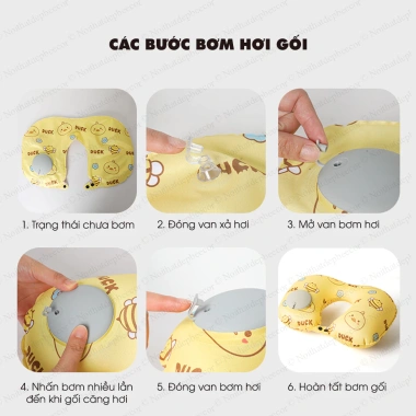 Gối chữ U bơm hơi gấp gọn lụa sữa mềm mát, kê cổ đáng yêu cho văn phòng, du lịch, xe ô tô - Giá 61.366₫ 3