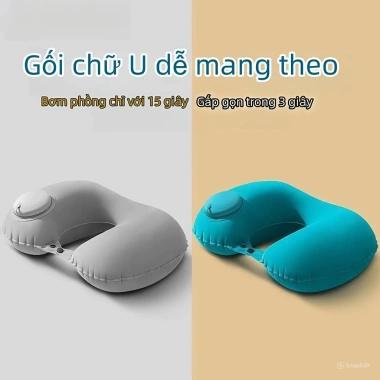 Gối chữ U bơm hơi tự động - êm ái, gấp gọn cho du lịch, máy bay, xe khách, văn phòng - 69.000₫