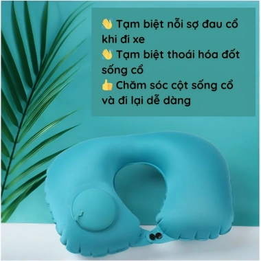 Gối chữ U bơm hơi tự động - êm ái, gấp gọn cho du lịch, máy bay, xe khách, văn phòng - 69.000₫