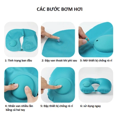 Gối chữ U bơm hơi tự động - êm ái, gấp gọn cho du lịch, máy bay, xe khách, văn phòng - 69.000₫
