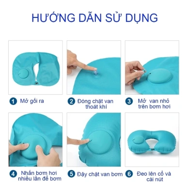 Gối chữ U gấp gọn tự bơm hơi - Tiện lợi cho du lịch, đi xa và nghỉ trưa văn phòng