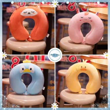 Gối chữ U Hanbeading cho người lớn - nút bấm tiện dụng, kê cổ nỉ bông mềm mịn, không nóng, giá 31.998đ