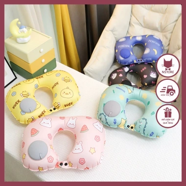 Gối Chữ U Kê Cổ Tự Bơm Hơi Gấp Gọn Du Lịch - Vải Lụa Mát Giá 79.000 VND