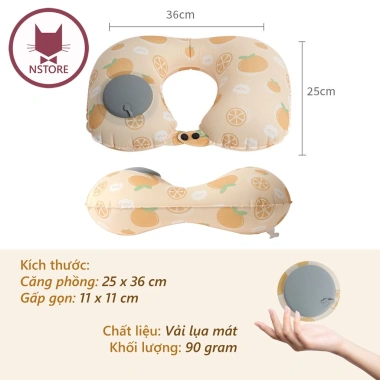 Gối Chữ U Kê Cổ Tự Bơm Hơi Gấp Gọn Du Lịch - Vải Lụa Mát Giá 79.000 VND