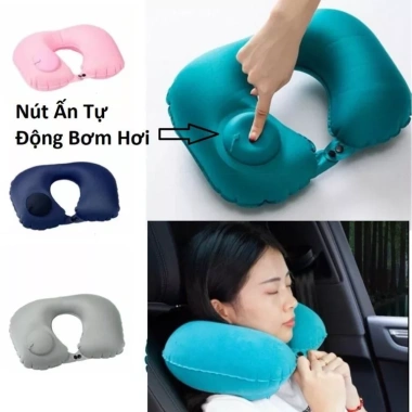 Gối Chữ U Tự Động Bơm Hơi + Bộ 3 Món Du Lịch – Thoải mái, tiết kiệm không gian, 25.357₫
