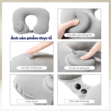 Gối Chữ U Tự Động Bơm Hơi + Bộ 3 Món Du Lịch – Thoải mái, tiết kiệm không gian, 25.357₫