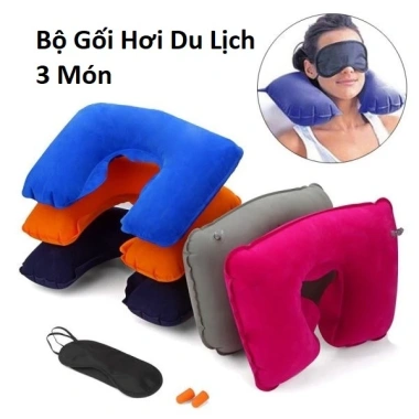 Gối Chữ U Tự Động Bơm Hơi + Bộ 3 Món Du Lịch – Thoải mái, tiết kiệm không gian, 25.357₫
