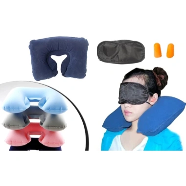 Gối Chữ U Tự Động Bơm Hơi + Bộ 3 Món Du Lịch – Thoải mái, tiết kiệm không gian, 25.357₫