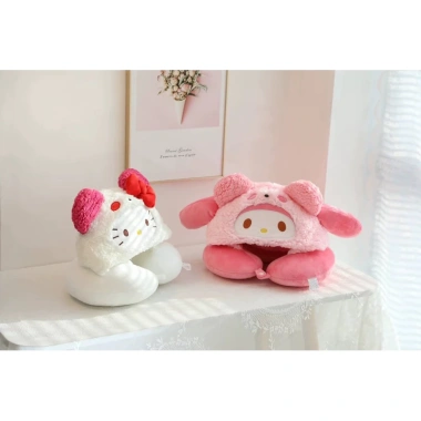 Gối cổ chữ U Kuromi ngủ trưa, văn phòng & du lịch kèm mũ trùm đầu, giảm giá 169k