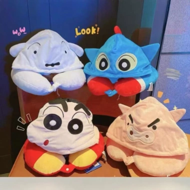 Gối cổ Crayon Shin-chan mũ trắng hình chữ U – Dễ thương, hỗ trợ ngủ, làm việc, giảm 23%