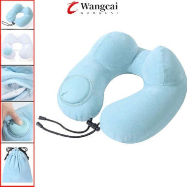 Gối du lịch bơm hơi WANCGAI - Đệm cổ hỗ trợ, máy ép U gập gọn, phù hợp máy bay, giá 184k