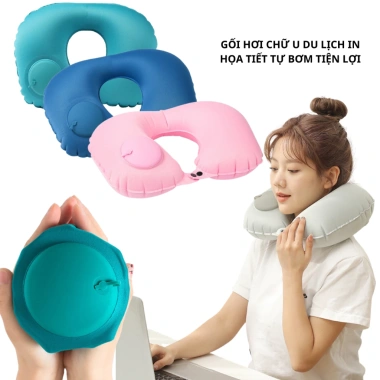 Gối hơi kê cổ chữ U gấp gọn, bơm tự động, bỏ túi du lịch tiện lợi chỉ 55k