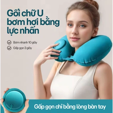 Gối Kê Cổ Chữ U Tự Bơm Hơi Gấp Gọn Tiện Lợi - Nhỏ Gọn, Dễ Mang Đi Văn Phòng, Du Lịch, Xe Ô Tô