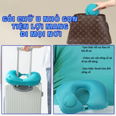 Gối Kê Cổ Chữ U Tự Bơm Hơi Gấp Gọn Tiện Lợi - Nhỏ Gọn, Dễ Mang Đi Văn Phòng, Du Lịch, Xe Ô Tô