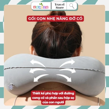 Gối kê cổ chữ U tự bơm hơi LAMOCE: Gọn gọn, mềm mại, kèm bịt mắt, giảm đau cổ vai gáy cho máy bay & văn phòng