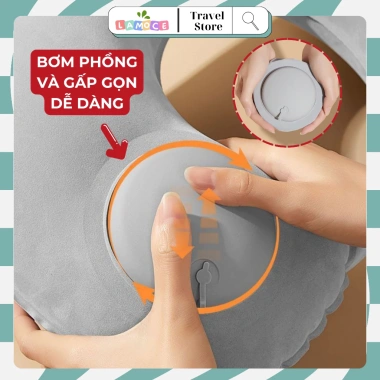 Gối kê cổ chữ U tự bơm hơi LAMOCE: Gọn gọn, mềm mại, kèm bịt mắt, giảm đau cổ vai gáy cho máy bay & văn phòng