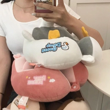 Gối ngủ chữ U hoạt hình dễ thương vịt và heo con - hỗ trợ cổ, eo, mát mùa hè, gối di động, quà sinh nhật
