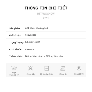 Gối Ngủ Cotton Siêu Mỏng Thấp, Mềm Mại Bảo Vệ Cột Sống - Giá 99k Người Lớn & Trẻ Em 8