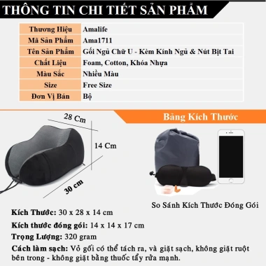 Gối Ngủ Văn Phòng Chữ U Ama02 Memory Foam Bịt Mắt Bịt Tai - Chống Mỏi, 100k 9 Gối Ngủ Văn Phòng Chữ U Ama02 Memory Foam Bịt Mắt Bịt Tai - Chống Mỏi, 100k 9