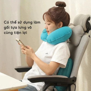 Gối ngủ văn phòng chữ U bơm hơi - Kê cổ giảm đau vai gáy, gấp gọn tiện lợi 41k