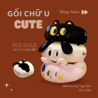 Gối tựa chữ U tiện dụng du lịch, nghỉ trưa, dễ tháo rời, hình dễ thương - 75.000 VND