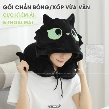 Gối Văn Phòng UCHUU Mèo Đen Đa Năng: Kê Cổ Hạt Xốp, Bịt Mắt Ngủ, Mũ Trùm Đầu Du Lịch - Giá Ưu Đãi 121k 5