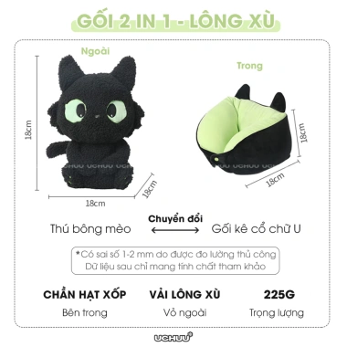 Gối Văn Phòng UCHUU Mèo Đen Đa Năng: Kê Cổ Hạt Xốp, Bịt Mắt Ngủ, Mũ Trùm Đầu Du Lịch - Giá Ưu Đãi 121k 8