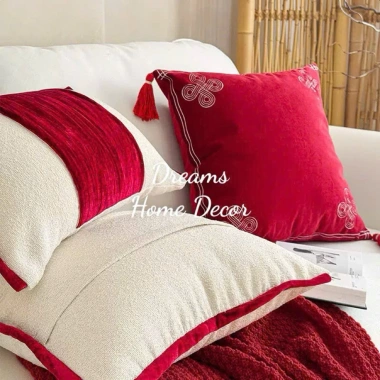Gối Vuông Tựa Lưng Cao Cấp Thêu Đỏ Trang Trí Nhà Cửa Tết - Vỏ Áo Gối Sofa Sang Trọng, Giá Ưu Đãi 295k
