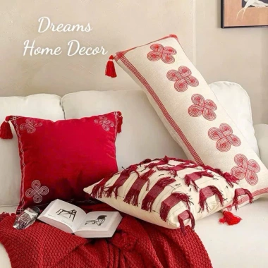 Gối Vuông Tựa Lưng Cao Cấp Thêu Đỏ Trang Trí Nhà Cửa Tết - Vỏ Áo Gối Sofa Sang Trọng, Giá Ưu Đãi 295k