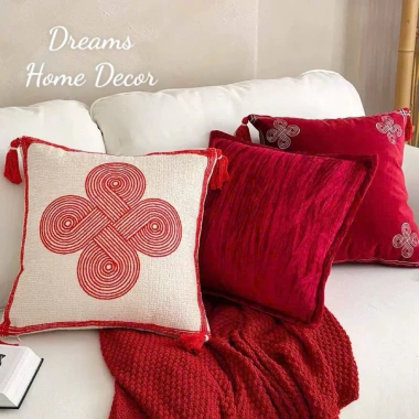 Gối Vuông Tựa Lưng Cao Cấp Thêu Đỏ Trang Trí Nhà Cửa Tết - Vỏ Áo Gối Sofa Sang Trọng, Giá Ưu Đãi 295k
