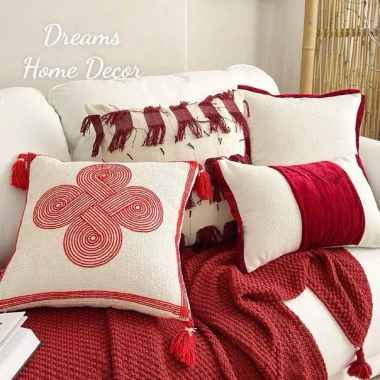 Gối Vuông Tựa Lưng Cao Cấp Thêu Đỏ Trang Trí Nhà Cửa Tết - Vỏ Áo Gối Sofa Sang Trọng, Giá Ưu Đãi 295k