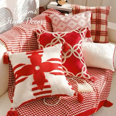 Gối Vuông Tựa Lưng Cao Cấp Thêu Đỏ Trang Trí Nhà Cửa Tết - Vỏ Áo Gối Sofa Sang Trọng, Giá Ưu Đãi 295k