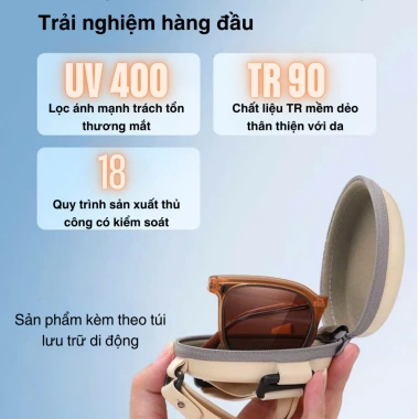 Gọng kính thời trang gấp gọn kim loại - hộp da cao, chống bụi UV, giá 32.000đ 4