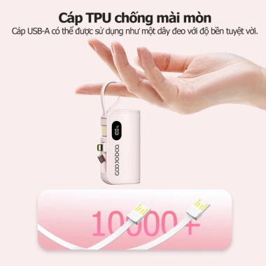 Goojodoq Mini Power Bank 5.000mAh Type‑C và Lightning, giao diện kép, màn hình LED, giá 129.000đ