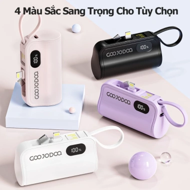 Goojodoq Mini Power Bank 5.000mAh Type‑C và Lightning, giao diện kép, màn hình LED, giá 129.000đ