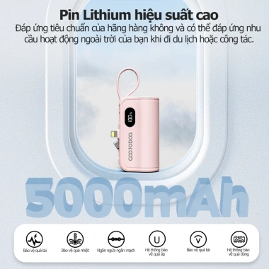 Goojodoq Mini Power Bank 5.000mAh Type‑C và Lightning, giao diện kép, màn hình LED, giá 129.000đ