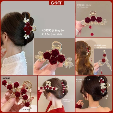 GOTI Kẹp Tóc Nữ Màu Đỏ Tết Càng Cua Kim Loại Đính Hạt Quà Tặng Giá 18.000