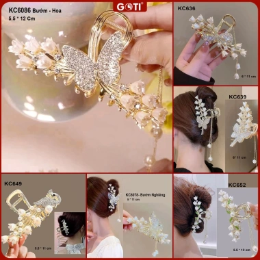 GOTI Kẹp Tóc Nữ Màu Đỏ Tết Càng Cua Kim Loại Đính Hạt Quà Tặng Giá 18.000