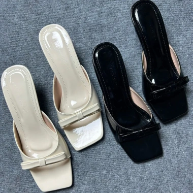 Guốc Nơ Mũi Vuông Cao Gót 5P/7P Tiểu Thư Sang Chảnh Hottrend - Giá chỉ 150k