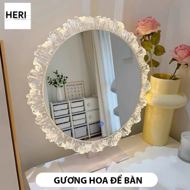 Gương Để Bàn Trang Điểm Hoa LED Cảm Ứng 3 Màu Cao Cấp - Siêu Sang, Giá 425k