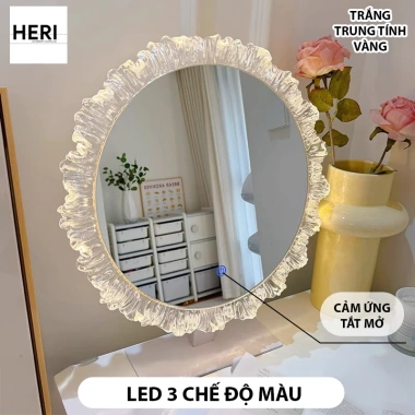 Gương Để Bàn Trang Điểm Hoa LED Cảm Ứng 3 Màu Cao Cấp - Siêu Sang, Giá 425k