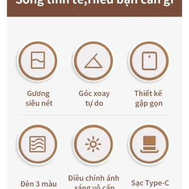 Gương trang điểm LED ICON cảm ứng 3 mức sáng, gập gọn, pin sạc, di động - giá chỉ 175k