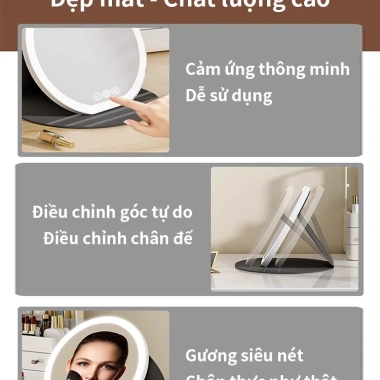 Gương trang điểm LED ICON cảm ứng 3 mức sáng, gập gọn, pin sạc, di động - giá chỉ 175k